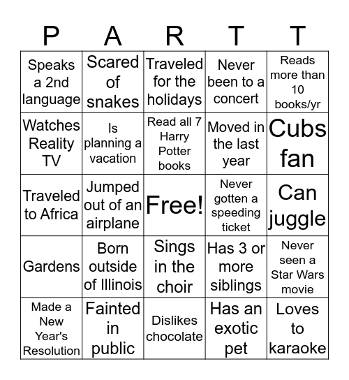 PAR-TY BINGO Card