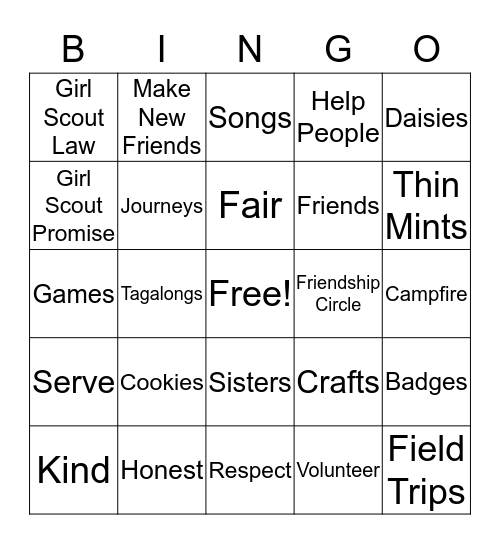 Girl Scouts Bingo Card