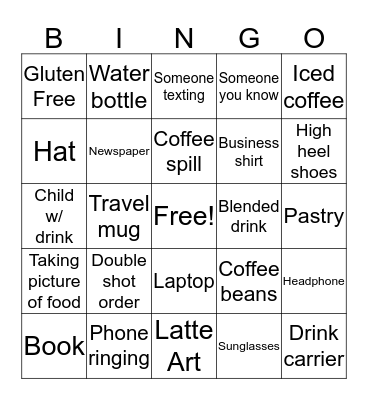 Coffee Shop Bingo Card