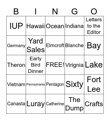 Manner Family Bingo Card