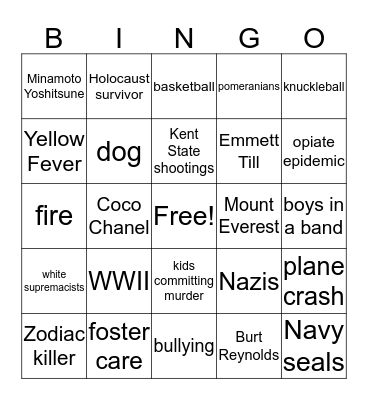 Period 8 Bingo Card