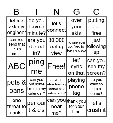 Classic Sales Phrases  Bingo Card