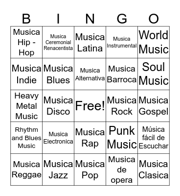 Musica Bingo  Bingo Card