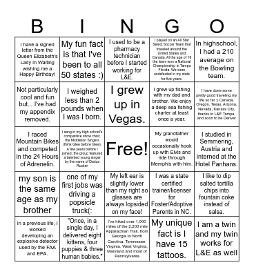L&E Research Retreat 2020 Bingo Card