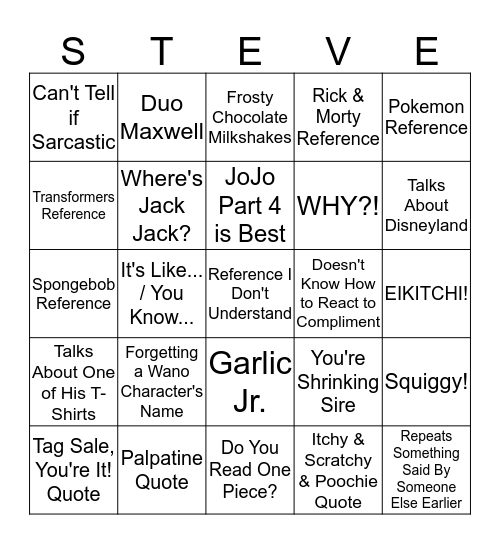 Steve Yurko BINGO 2 Bingo Card