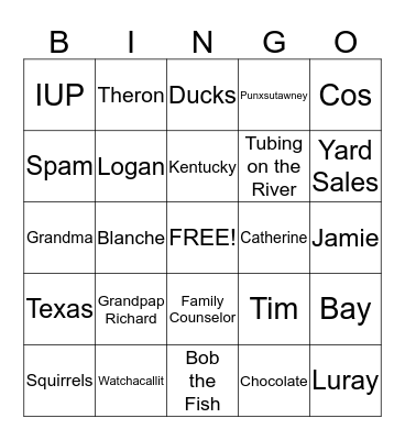 Manner Family BINGO Card