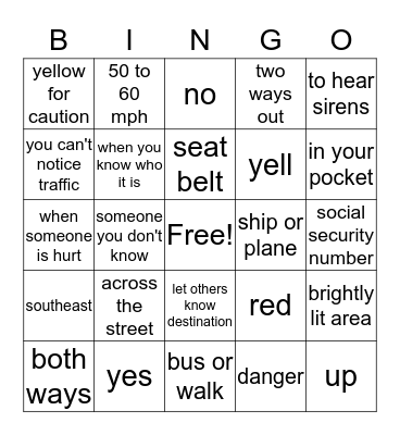 Transportation Topics Bingo Card