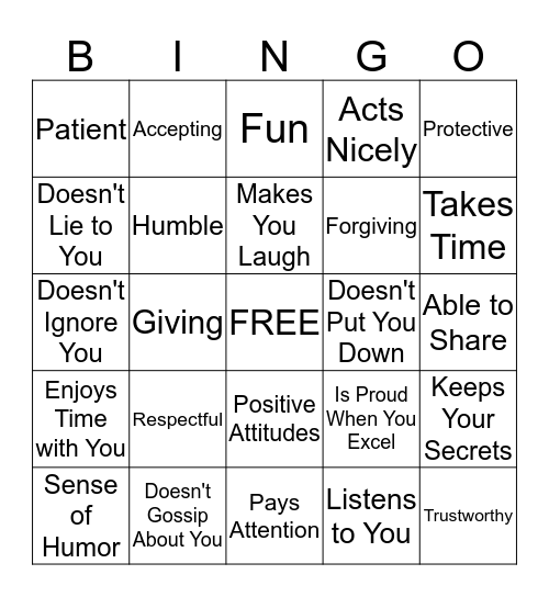 Friendship Bingo Card