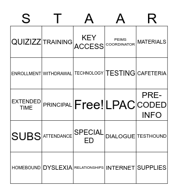 STAAR BINGO Card