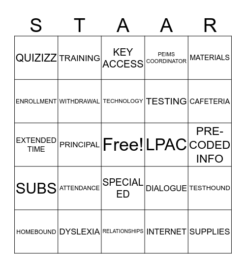 STAAR BINGO Card