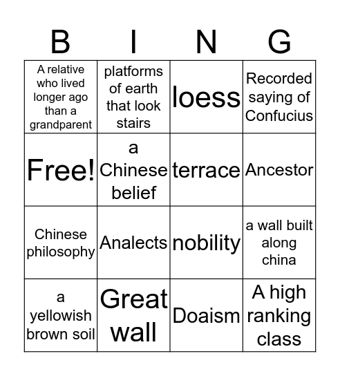 Ancient china Bingo Card