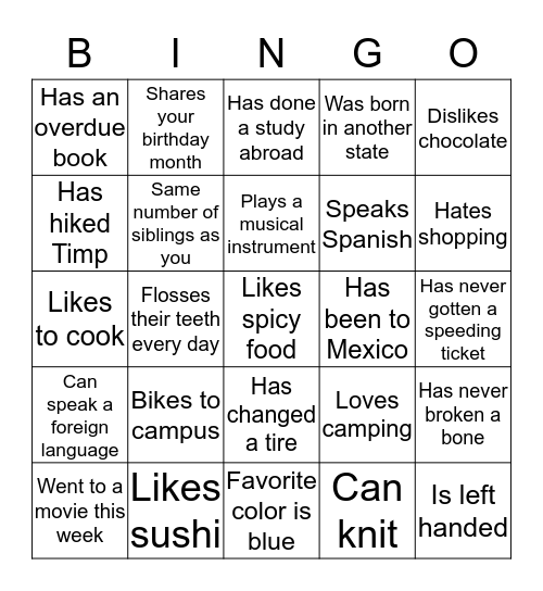 Front Desk Bingo Card