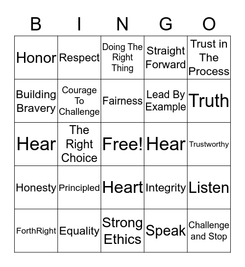 Concentrix Integrity Bingo Card