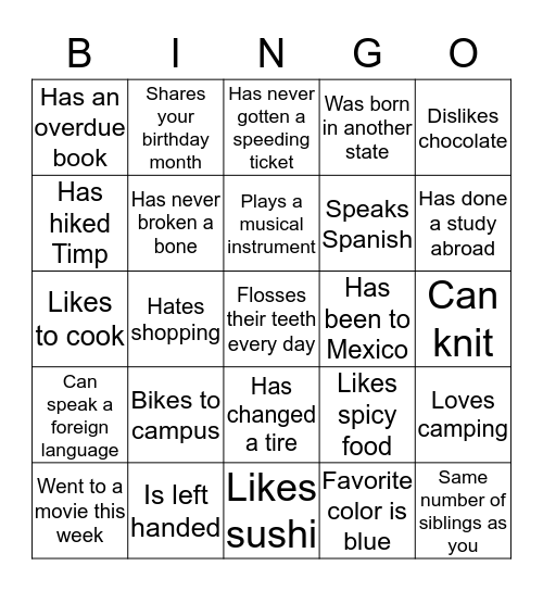 Front Desk Bingo Card