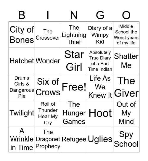 Book Cover Bingo Card