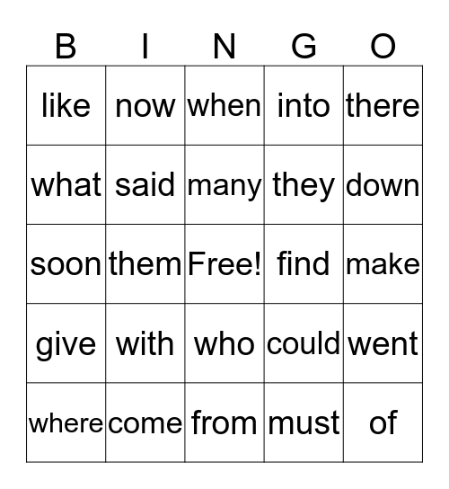 Sight Words 1 Bingo Card