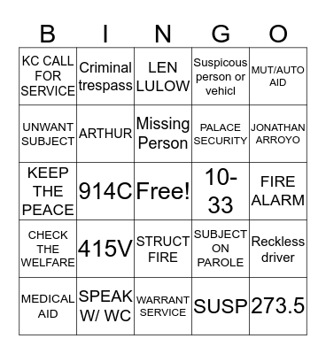 DISPATCH BINGO Card