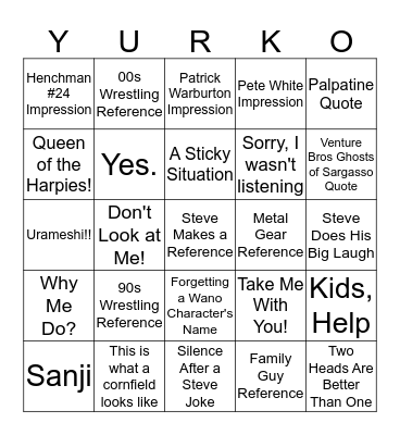 Steve Yurko BINGO Card