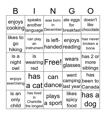 Find someone who... Bingo Card