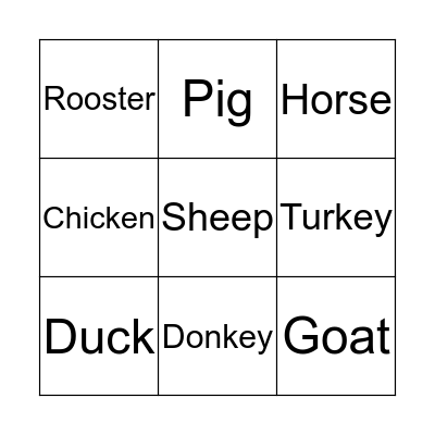 Animals Bingo Card