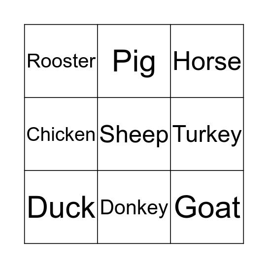 Animals Bingo Card