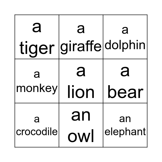 Wild animals Bingo Card