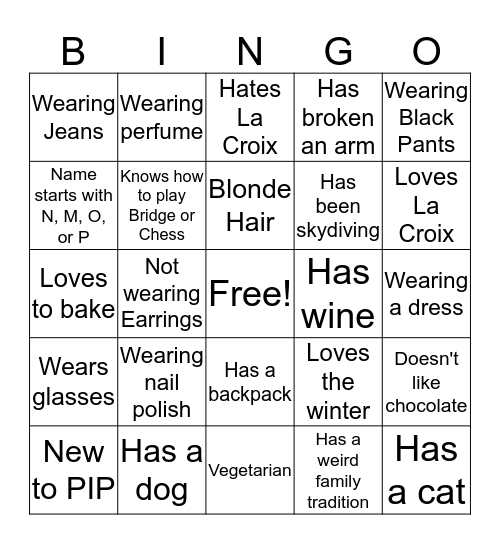 PIP Tues., Jan. 7th Meeting Bingo Card