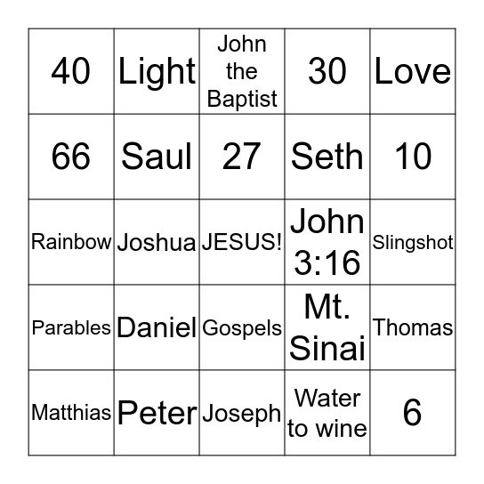 BIBLE BINGO!! Bingo Card