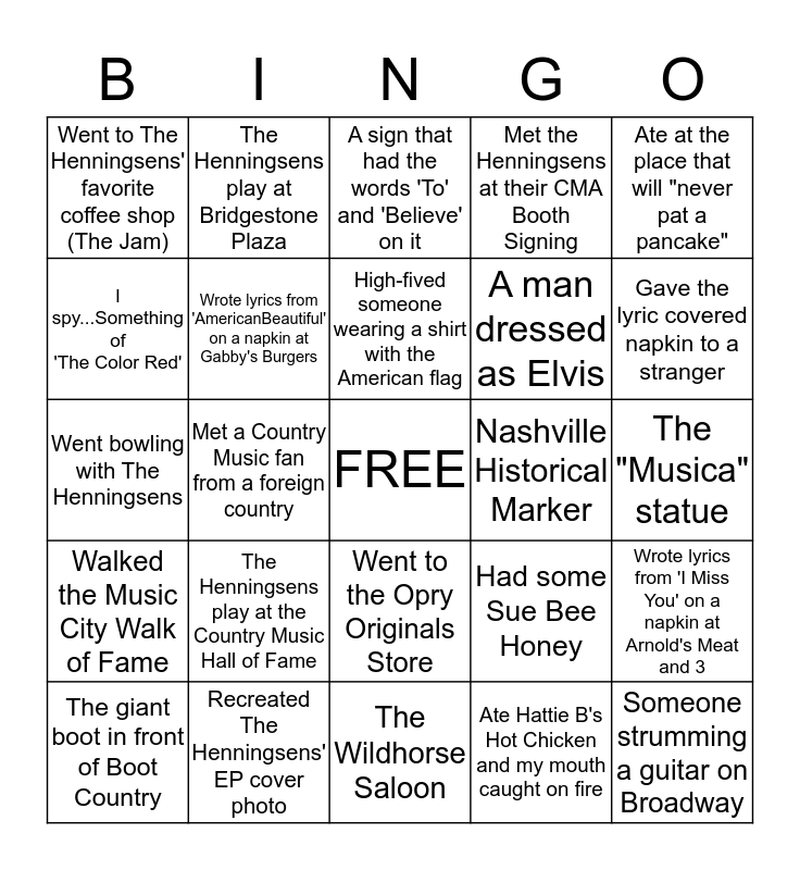 #CMAFESTBINGO Bingo Card