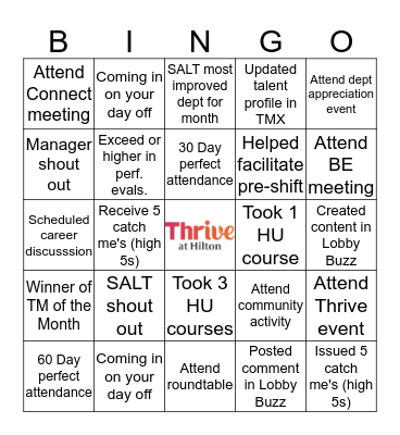 THRIVE Pineapple Bingo - Hilton Park Cities Bingo Card