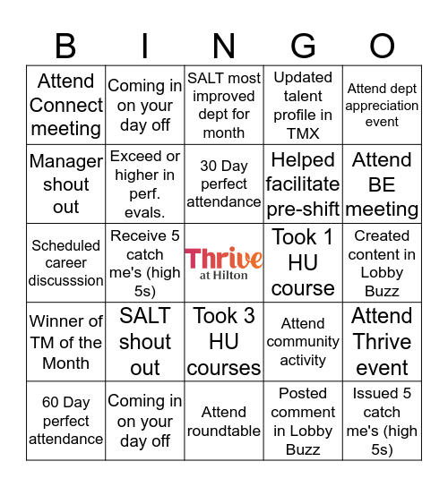 THRIVE Pineapple Bingo - Hilton Park Cities Bingo Card