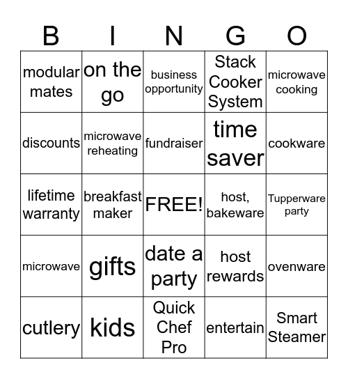 Tupperware Bingo Card