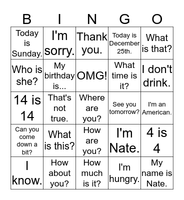 Daily Expression Bingo Card