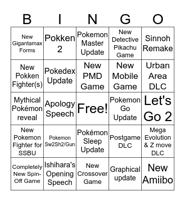 Pokémon Direct Bingo Card