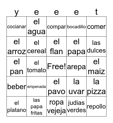 yeet Bingo Card