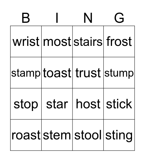 st blends Bingo Card