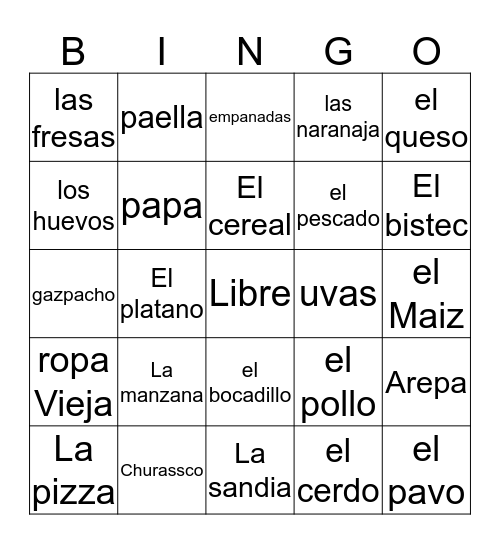SPANISH Bingo Card