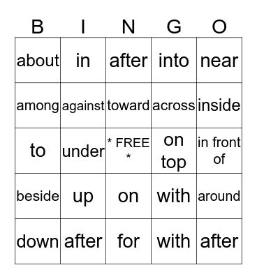 Preposition BINGO Card