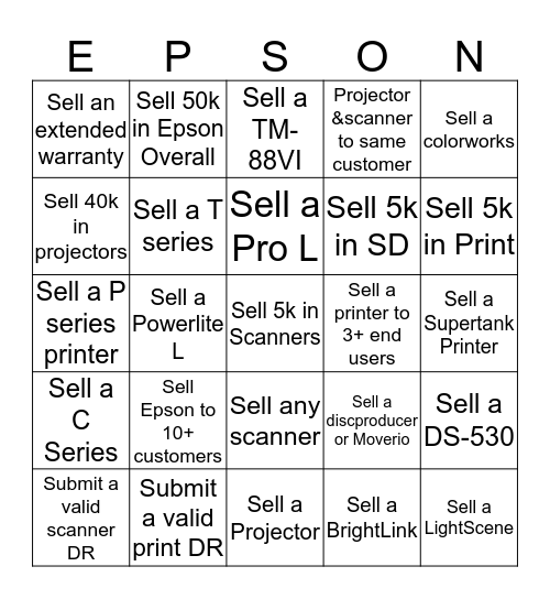 Epson Bingo! Bingo Card