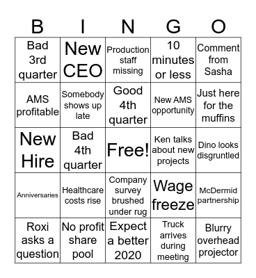 Ikonics Company Meeting Bingo Card