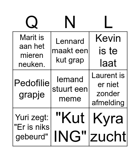 QNL vergader BINGO Card