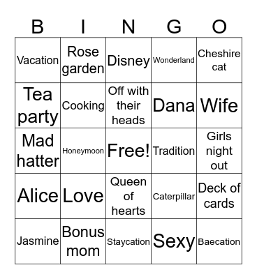 MAD HATTER BRIDAL SHOWER BINGO Card