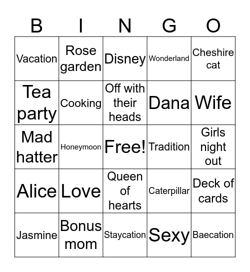 MAD HATTER BRIDAL SHOWER BINGO Card