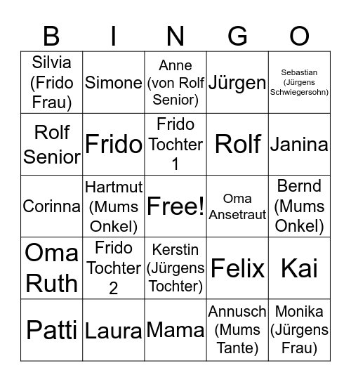 Familienbingo  Bingo Card