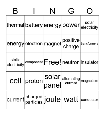 Electricity Bingo Card