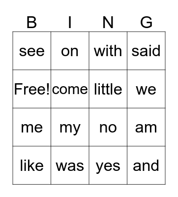 Nevaeh's Sight Words Bingo Card