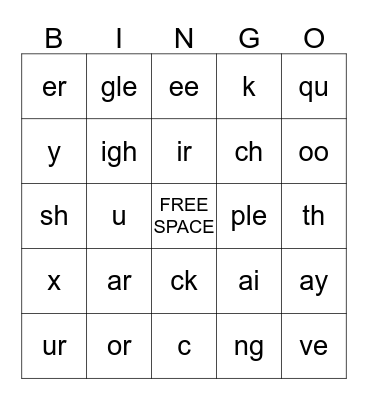 Phonics Review Bingo Card