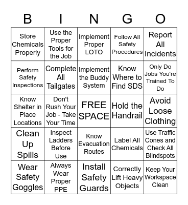 WT DIVISION SAFETY B-I-N-G-O Bingo Card
