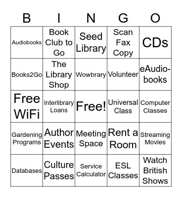 Scottsdale Public Library  Bingo Card