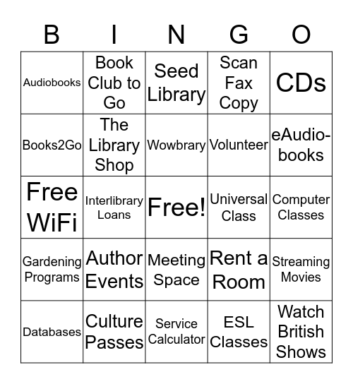 Scottsdale Public Library  Bingo Card